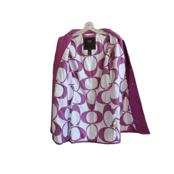 Coach Dark Pink Trench Coat Size XS Hidden Button Flap‎ Signature Lining